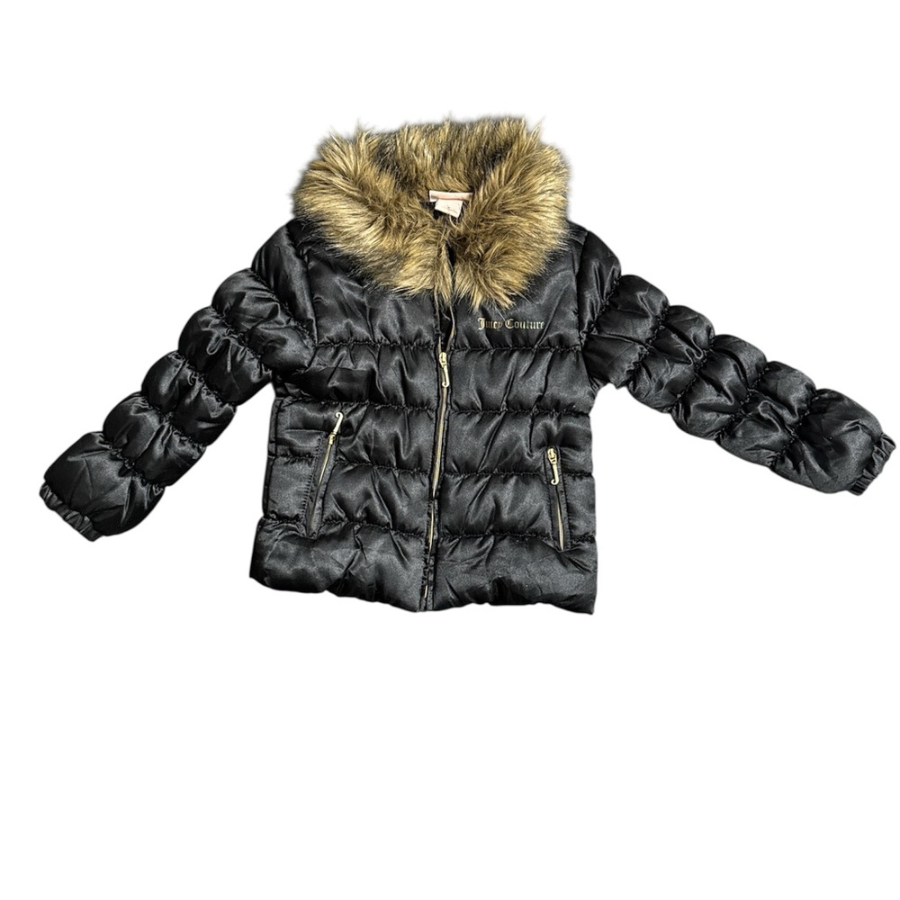Juicy Couture Black Puffer Jacket with Faux Fur Collar Size 4